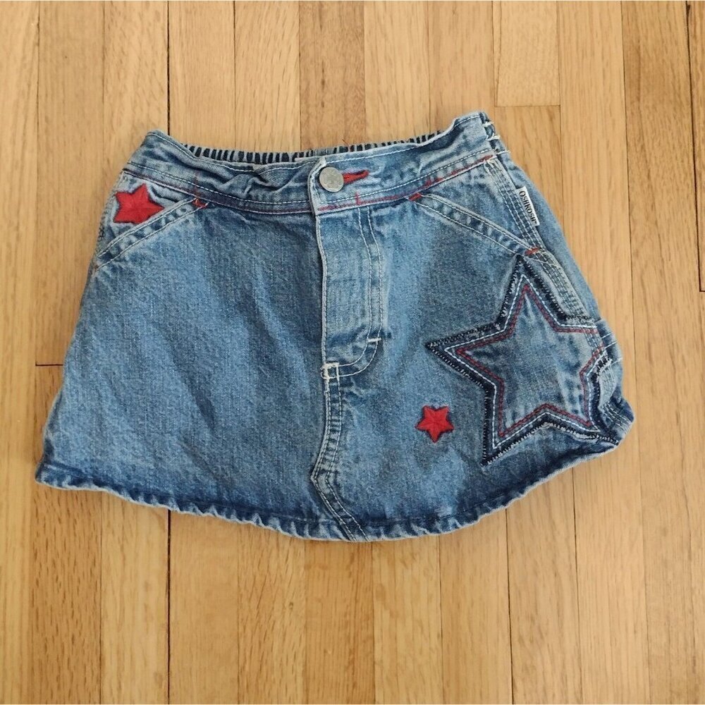 Vintage Oshkosh B'gosh Patriotic Star Denim Jean Skirt Skort 18 Mos